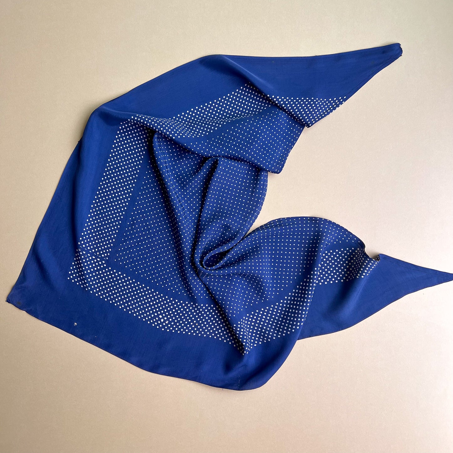 1950s Royal Blue Head Scarf With White Polka Dots