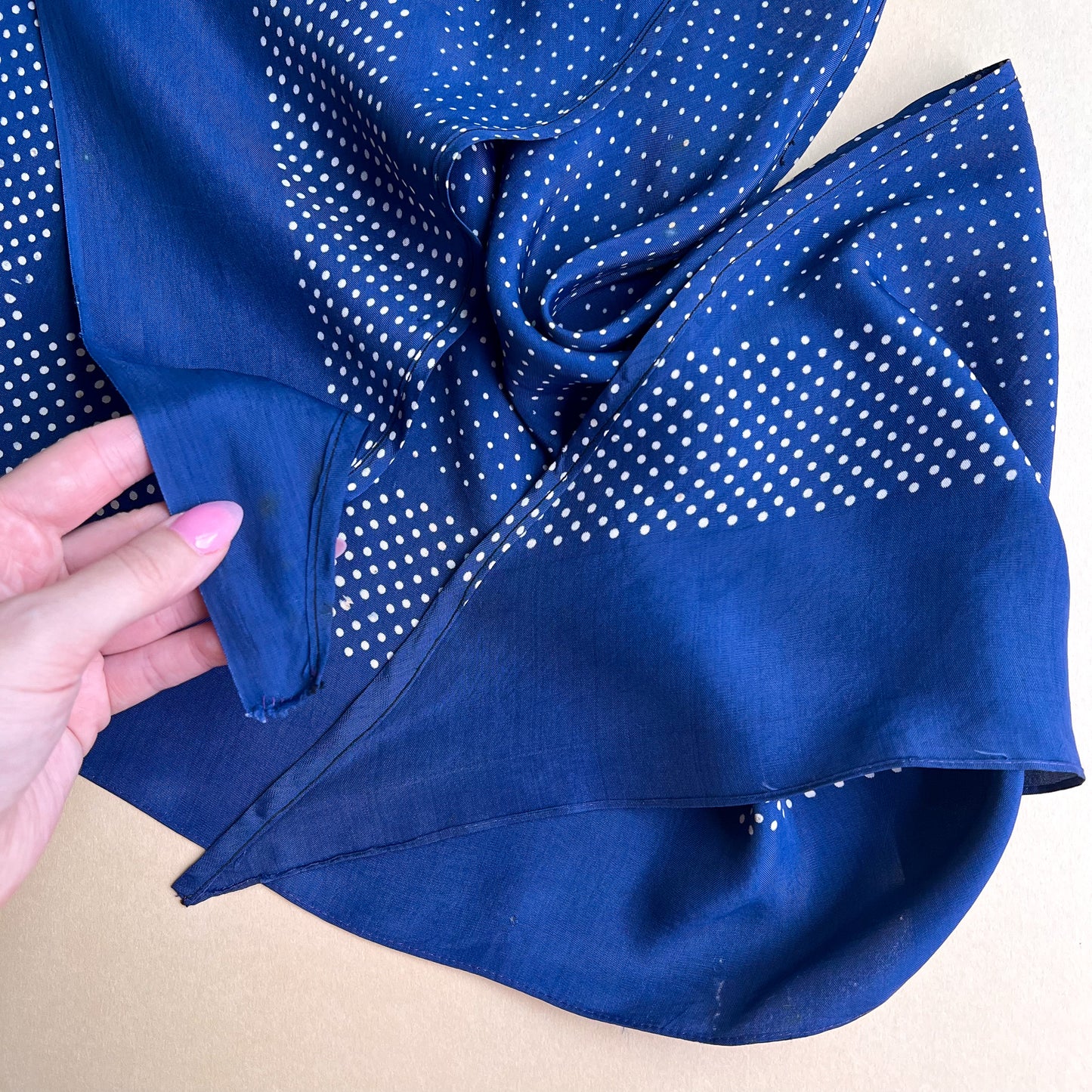 1950s Royal Blue Head Scarf With White Polka Dots