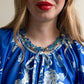 1950s Blue Lucite Filigree Beaded Necklace