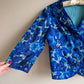 1950s Blue Watercolor Roses Silk Buttoned Jacket (M/L)