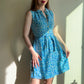 1950s Sleeveless Summer Dress With Blue Tulip Print (S)