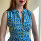 1950s Sleeveless Summer Dress With Blue Tulip Print (S)