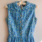 1950s Sleeveless Summer Dress With Blue Tulip Print (S)