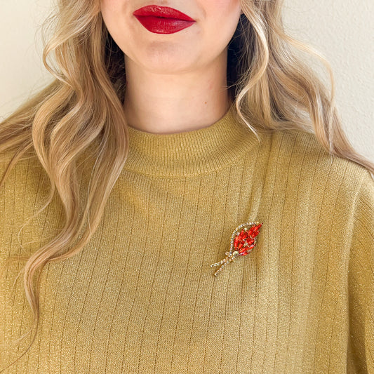 1950s Bright Orange Teardrop Gemstone Brooch