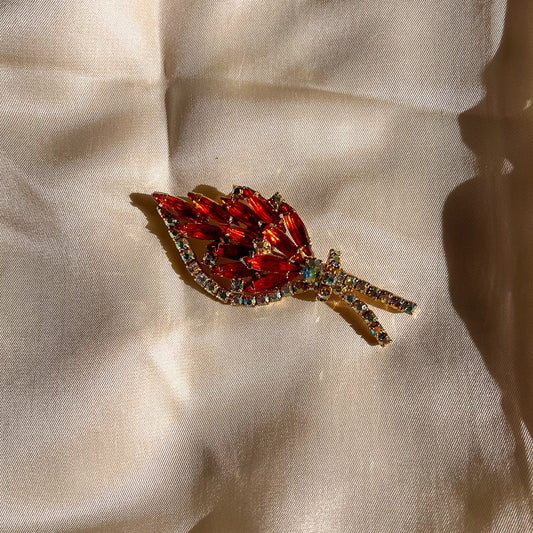1950s Bright Orange Teardrop Gemstone Brooch