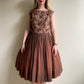 1950s Brown Chiffon Dress With Lace Bodice (M/L)
