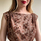 1950s Brown Chiffon Dress With Lace Bodice (M/L)