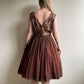 1950s Brown Chiffon Dress With Lace Bodice (M/L)