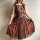 1950s Brown Chiffon Dress With Lace Bodice (M/L)