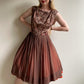 1950s Brown Chiffon Dress With Lace Bodice (M/L)