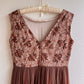 1950s Brown Chiffon Dress With Lace Bodice (M/L)