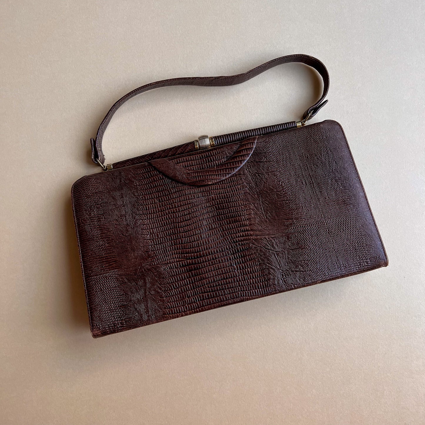 1950s Chocolate Brown Faux Lizard Handbag