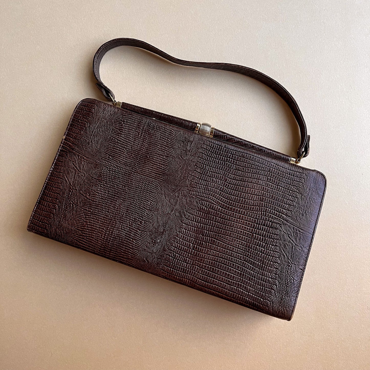 1950s Chocolate Brown Faux Lizard Handbag
