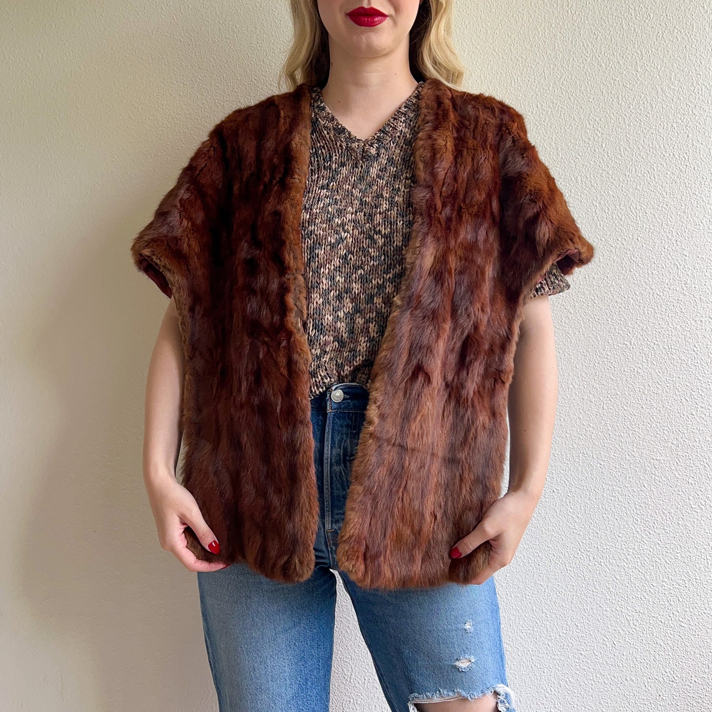 1950s Brown Mink Fur Shawl With Chocolate Silk Lining (S/M)