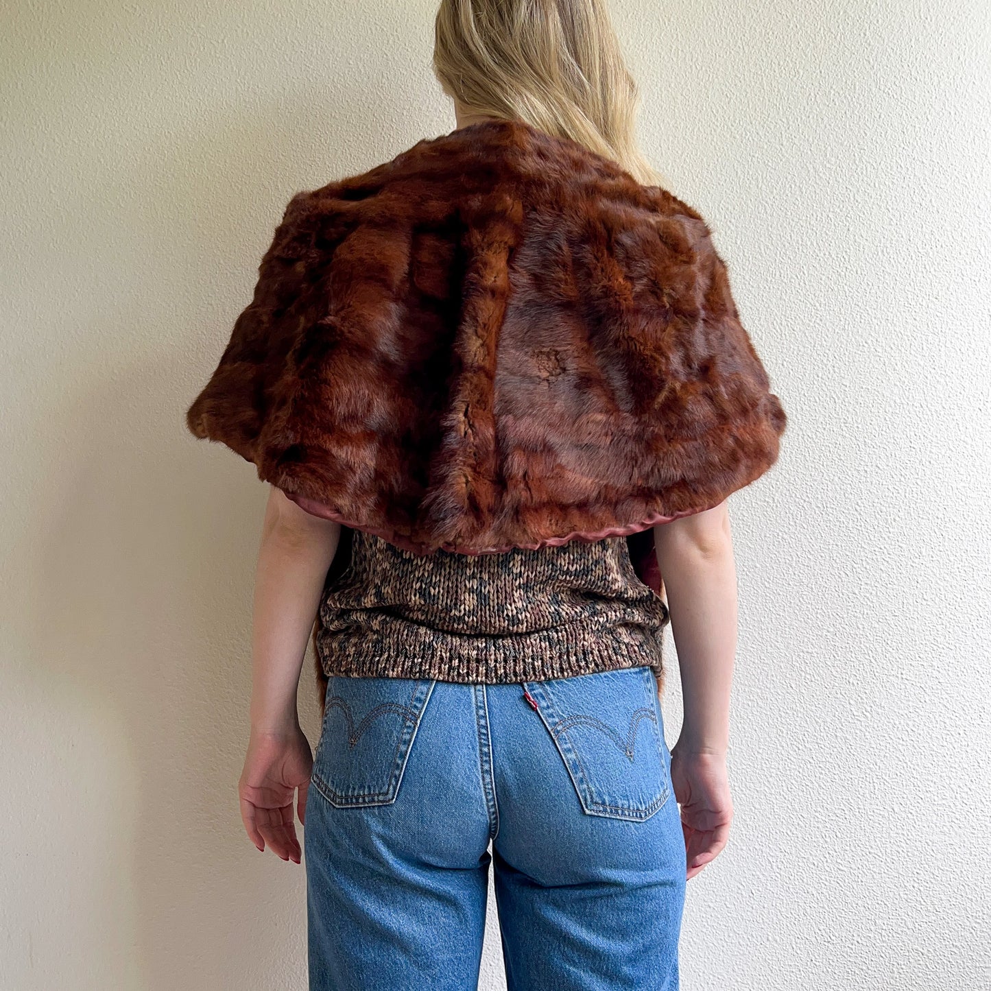1950s Brown Mink Fur Shawl With Chocolate Silk Lining (S/M)