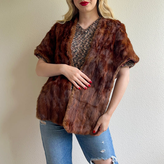 1950s Brown Mink Fur Shawl With Chocolate Silk Lining (S/M)