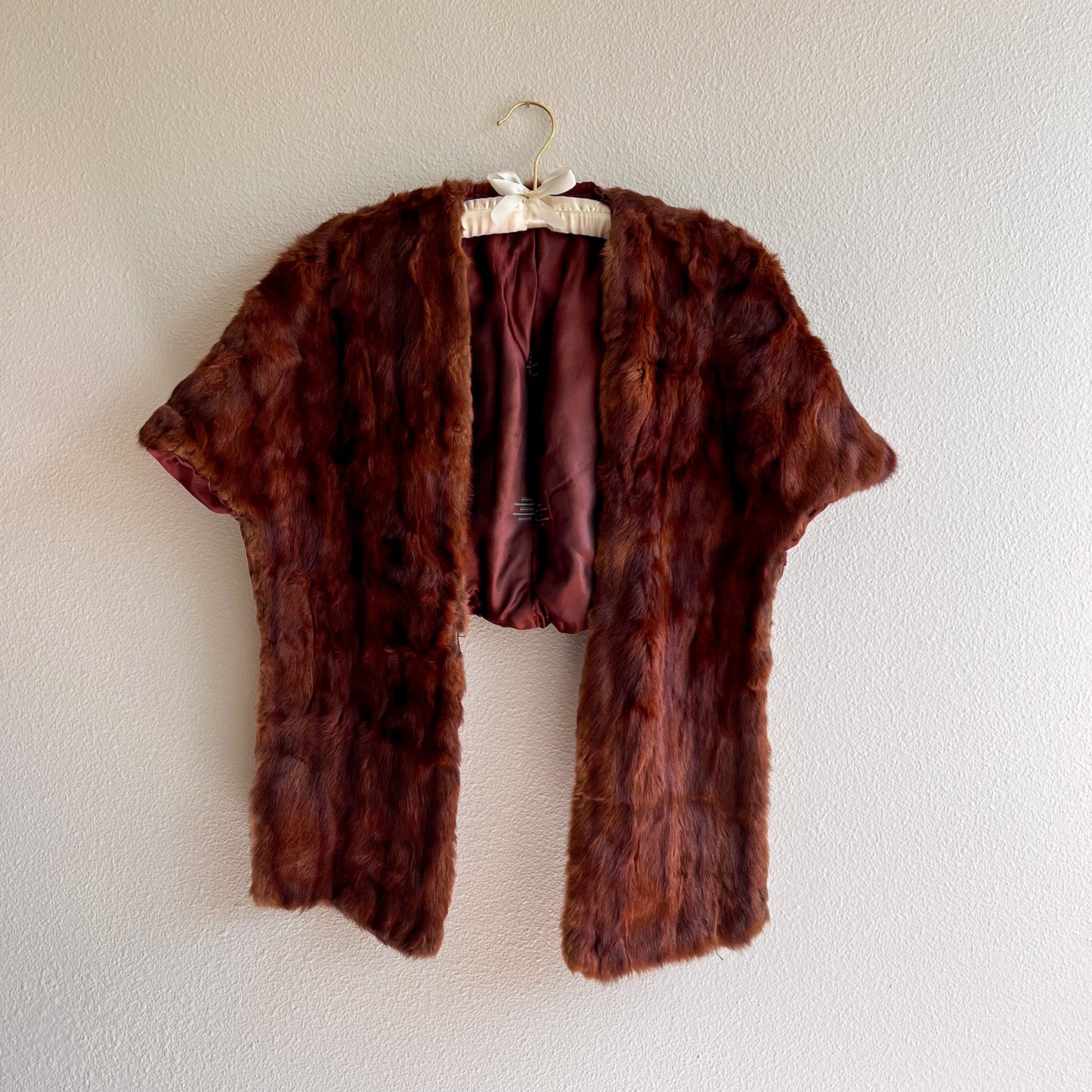 1950s Brown Mink Fur Shawl With Chocolate Silk Lining (S/M)