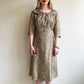 1950s Brown and Blue Paisley Print Silk Dress (M/L)