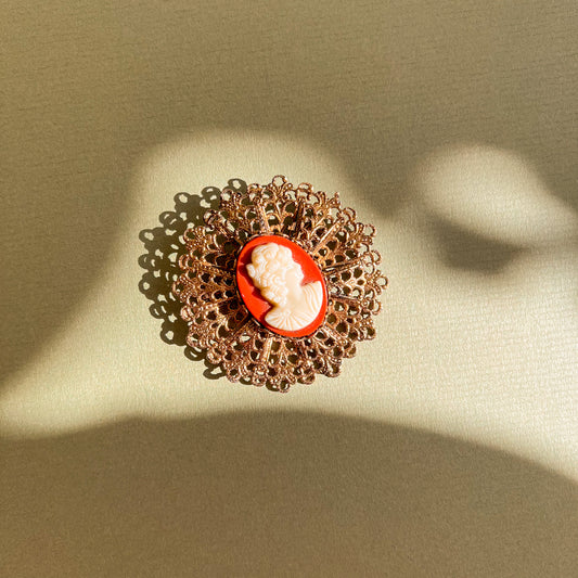 1950s Cameo Brooch With Ornate Details