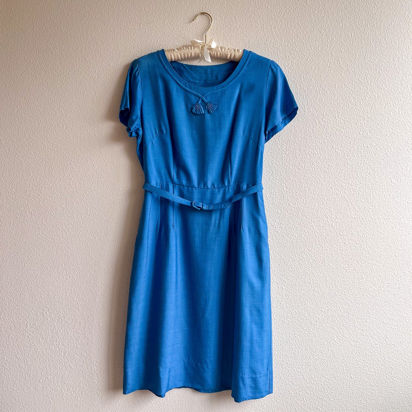 1950s Cerulean Blue Belted Day Dress (L)