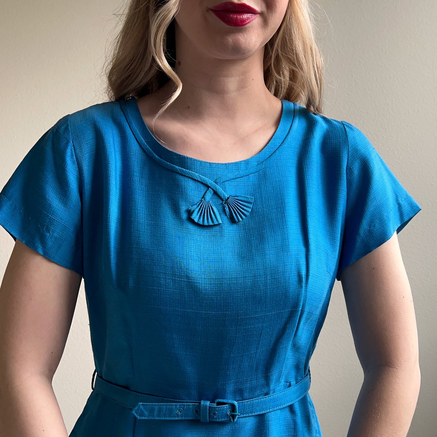 1950s Cerulean Blue Belted Day Dress (L)