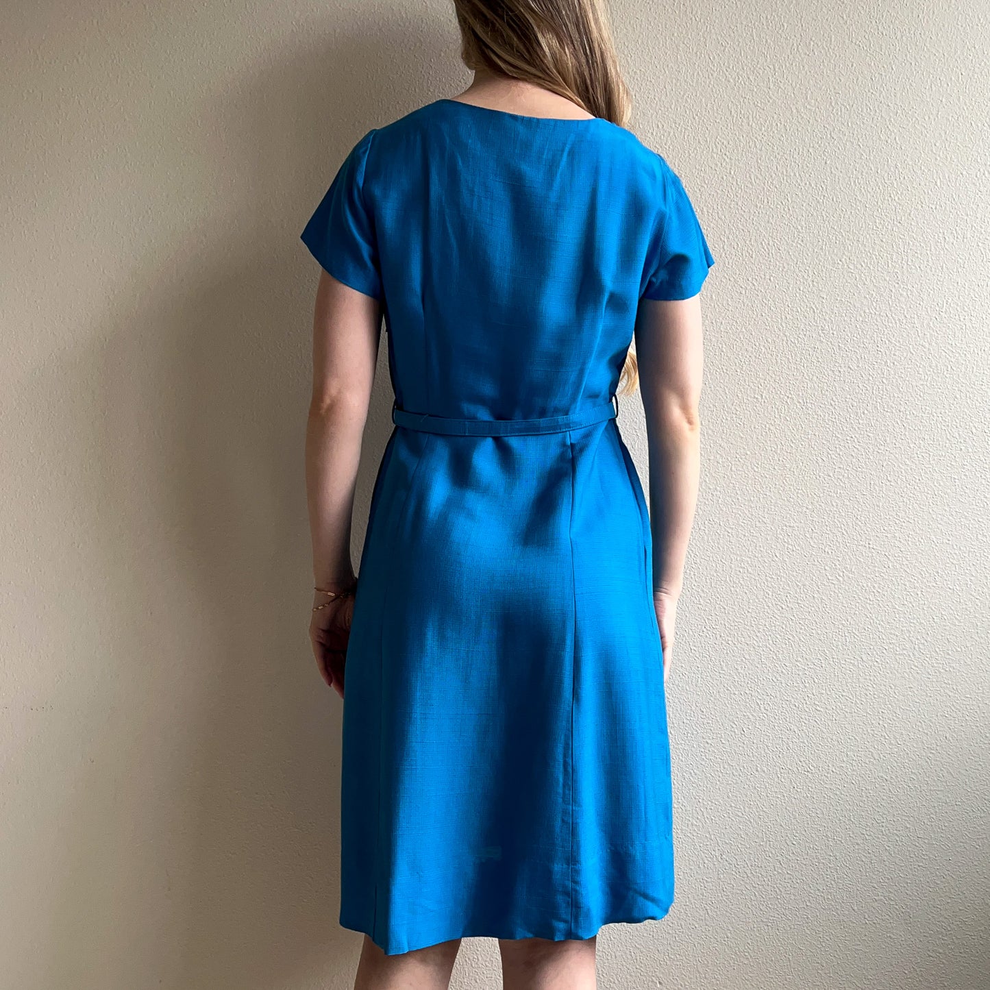 1950s Cerulean Blue Belted Day Dress (L)
