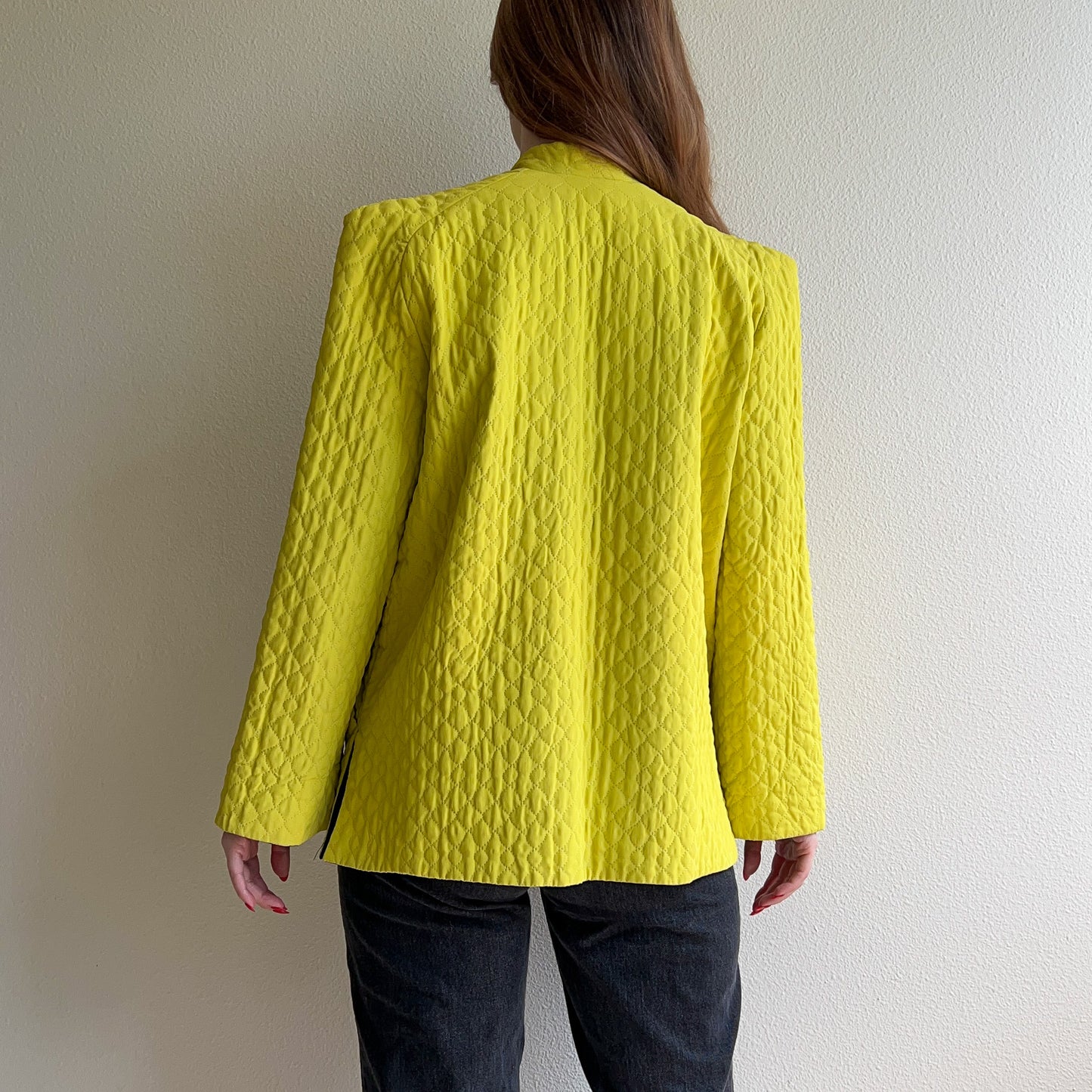1950s Chartreuse Quilted Jacket With Black Toggle Buttons (M/L)