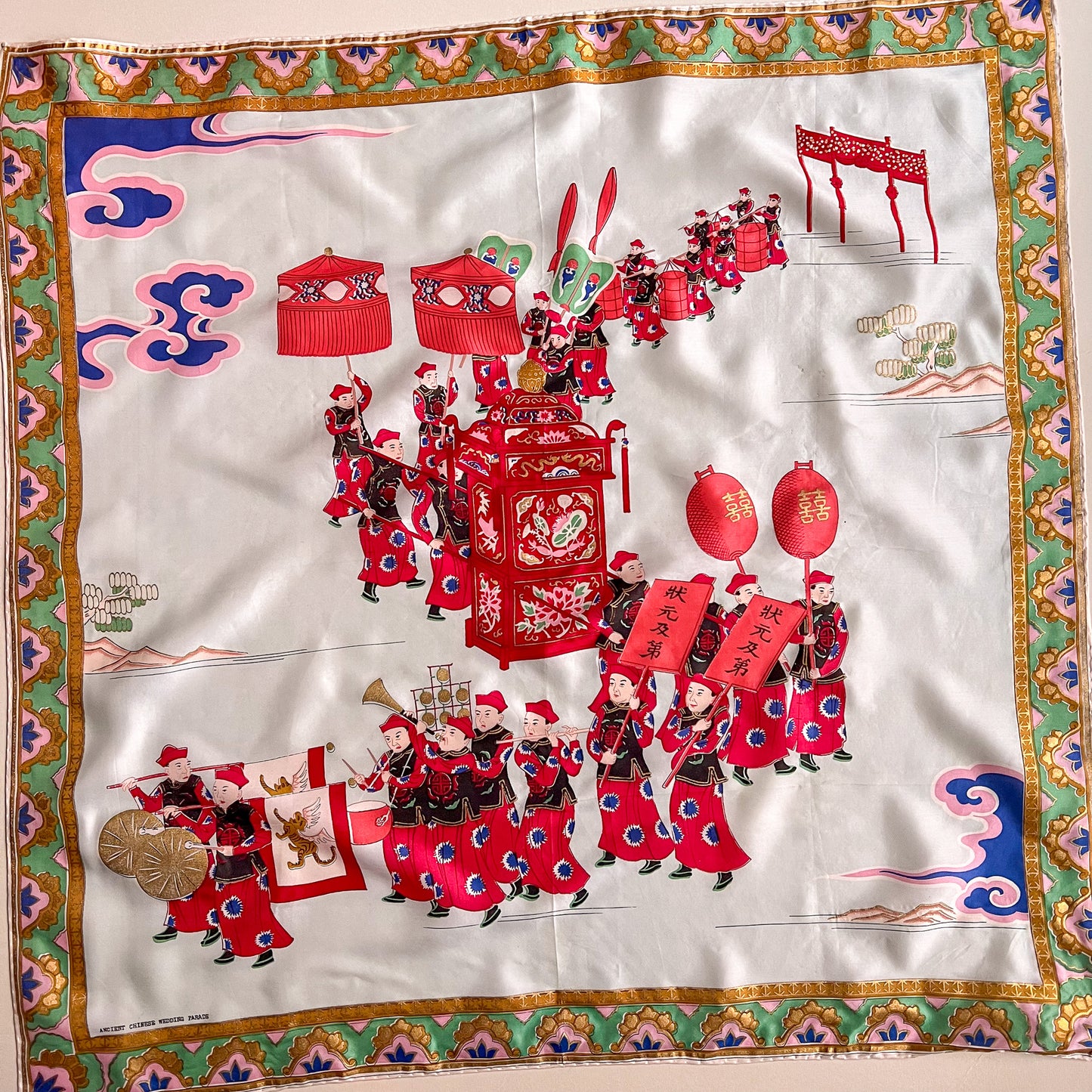 1950s Ancient Chinese Wedding Parade Silk Scarf