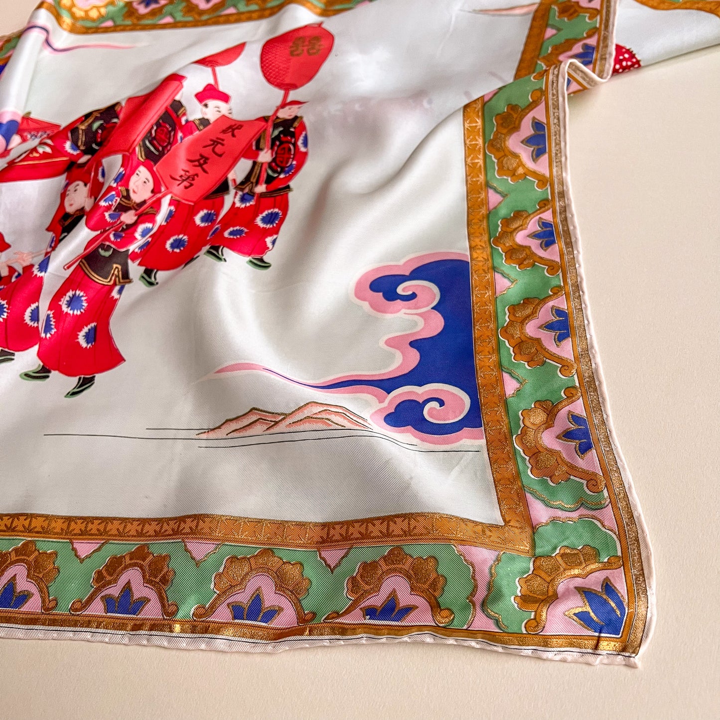 1950s Ancient Chinese Wedding Parade Silk Scarf