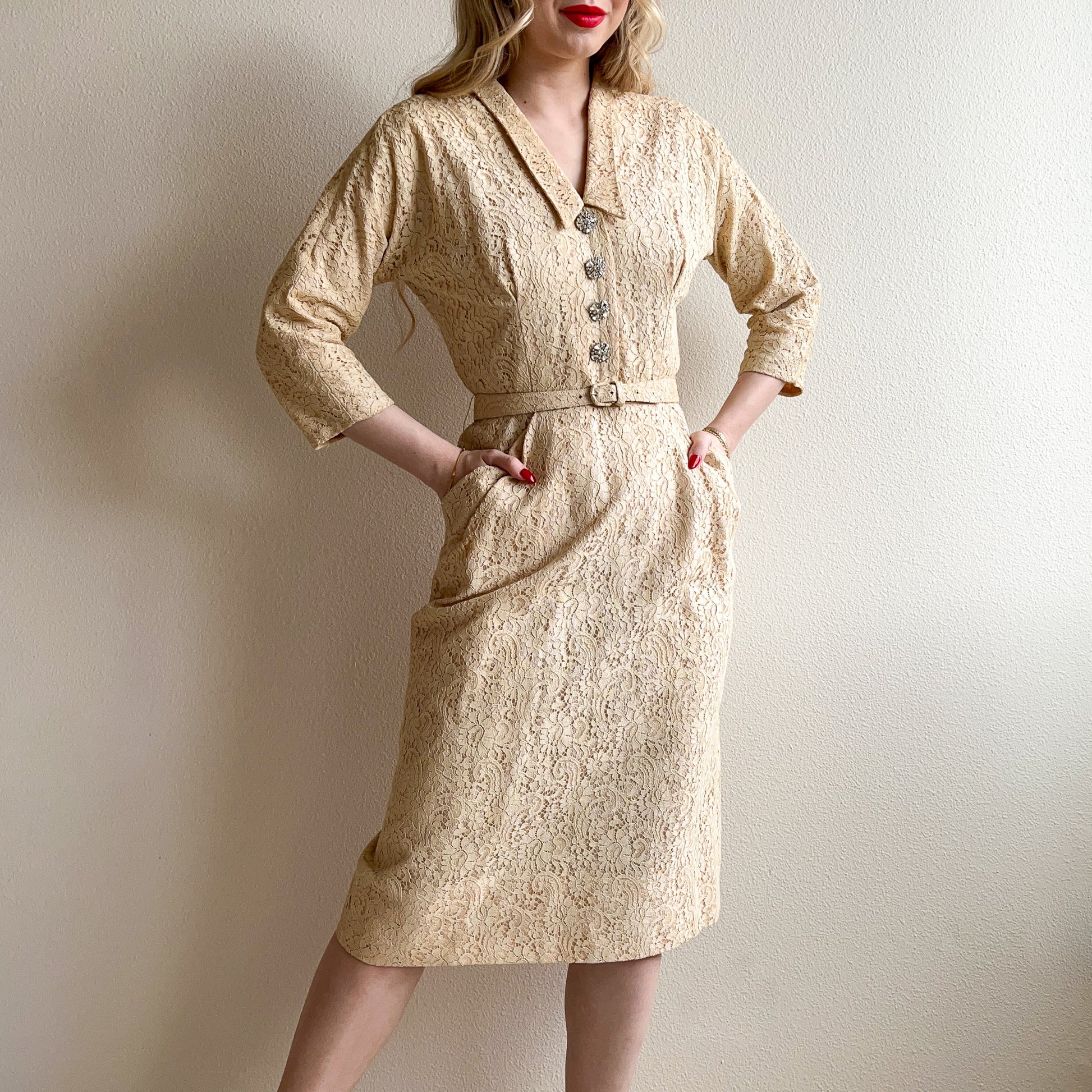cream 50s dress Vintage 1950s Ivory Cream Eyelet Dress / The ELLA Dress / XS/Small Sarah & Ludo