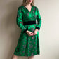 1950s Emerald Satin Dress With Pink Florals (M)