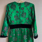 1950s Emerald Satin Dress With Pink Florals (M)