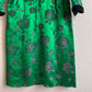 1950s Emerald Satin Dress With Pink Florals (M)