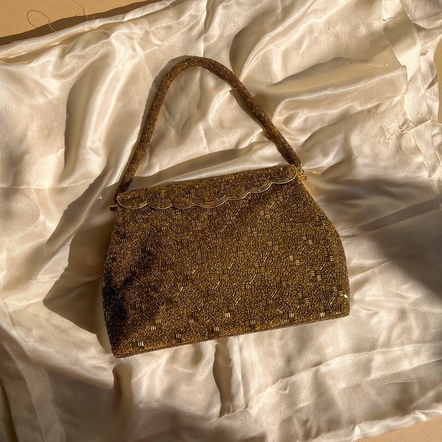 1950s Heavily Beaded Gold Handbag