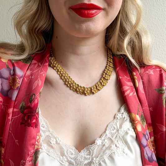 1950s Gold Collar Necklace With Layered Tiny Flowers