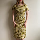 1950s Green Silk Dress With White Daisy Print (S)