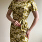 1950s Green Silk Dress With White Daisy Print (S)