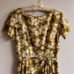 1950s Green Silk Dress With White Daisy Print (S)