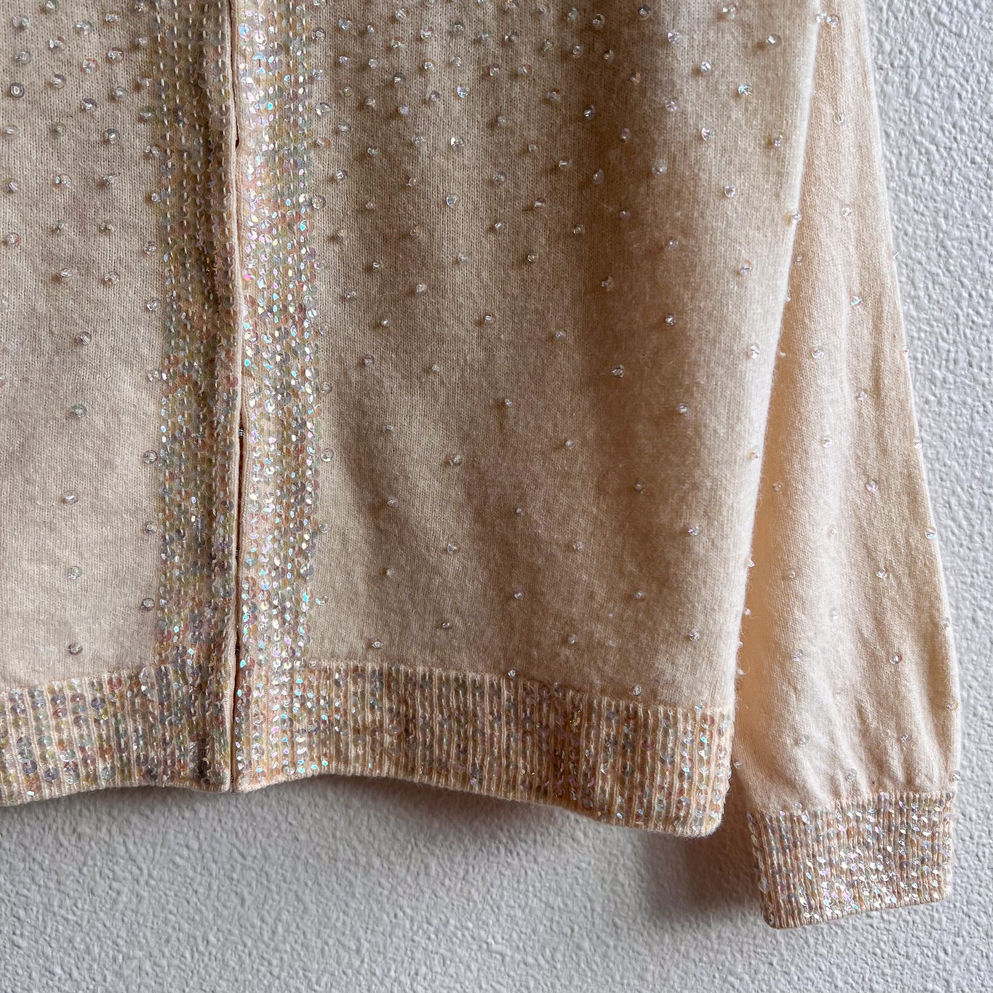 1950s Ivory Cardigan With Iridescent Sequins (S/M)