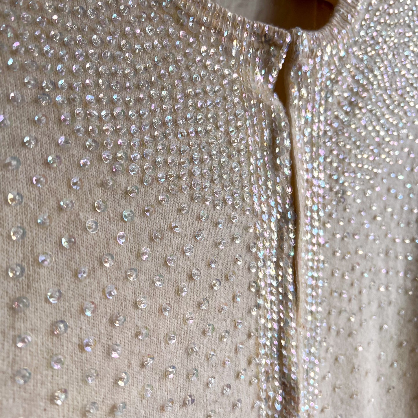 1950s Ivory Cardigan With Iridescent Sequins (S/M)