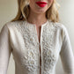 1950s Ivory Cardigan With White Floral Beading (XS/S)