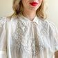 1950s Ivory Embroidered Sheer Collared Blouse (L/XL)