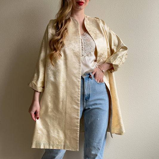 1950s Ivory Silk Jacquard Open Coat (M/L)