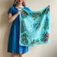 1950s Turquoise Japanese Souvenir Silk Scarf