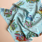 1950s Turquoise Japanese Souvenir Silk Scarf