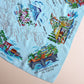 1950s Turquoise Japanese Souvenir Silk Scarf