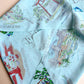 1950s Turquoise Japanese Souvenir Silk Scarf
