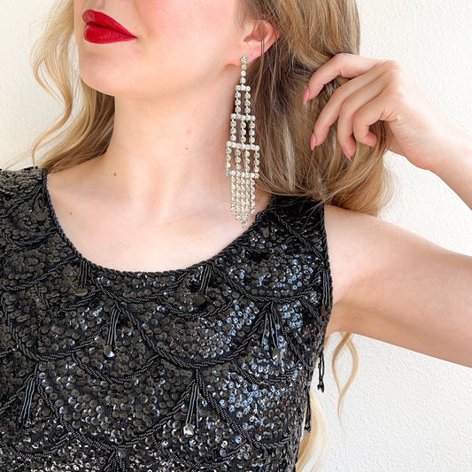 Large 1950s Dangling Rhinestone Earrings