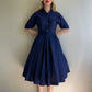 1950s Navy Blue Buttoned Fit-and-Flare Dress (S/M)