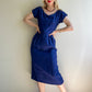 1950s Navy Blue Short Sleeve Sheath Dress (M)